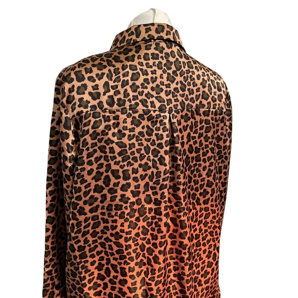 Pleione Leopard Print Satin Blouse XL Button-Down Long Sleeve Lightweight Womens - Picture 4 of 6